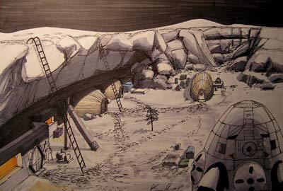 Illustration of inflatables on Moon