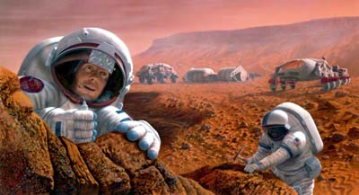 Illustration of astronauts on Mars